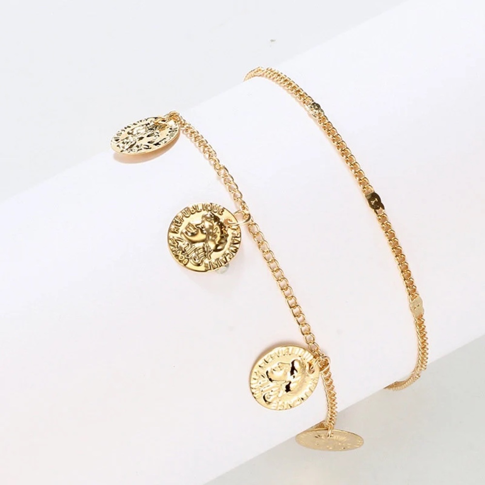Dainty 2 Chain Layered one Clasp Luminous Anklet Gold multilayer